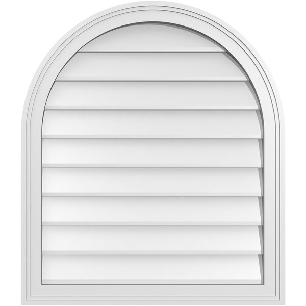 Ekena Millwork Round Top Surface Mount PVC Gable Vent w/ 2"W x 1-1/2"P Brickmould Frame, 26"W x 30"H GVPRT26X3002SN - main